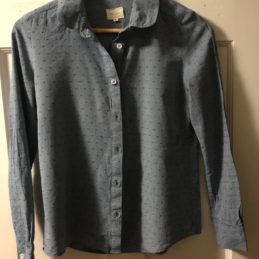 Sézane Blue Polka Dot Button Down